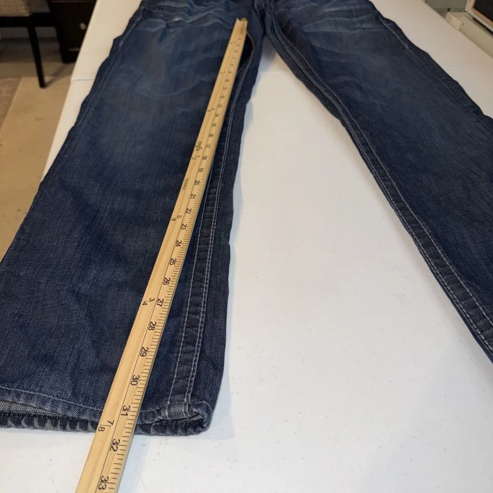 True Religion Mens Straight Leg Jeans Dark Wash Contrast Stitch Size 33 USA Made